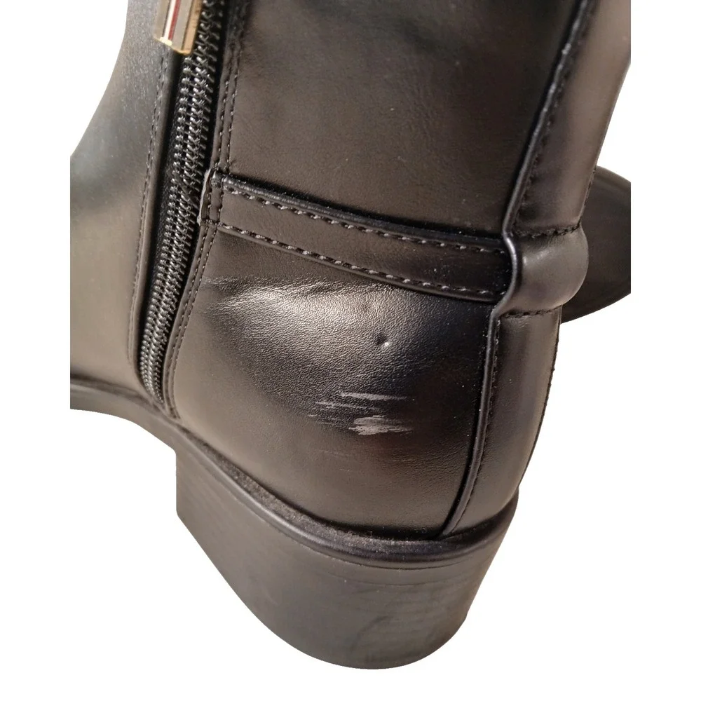 Tommy‎ Hilfiger Black Leather Ankle Boots Women's 6.5 Side Zip Gold TH Logo - Picture 16 of 16